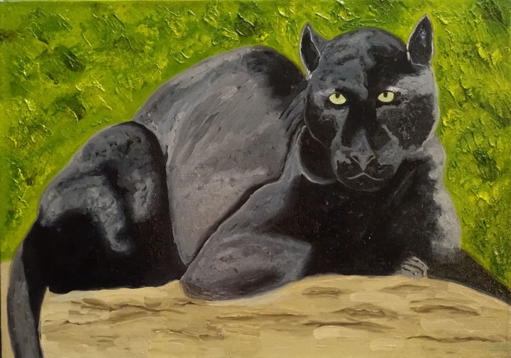 Painting titled "Panther" by Elena Voinova, Original Artwork, Oil