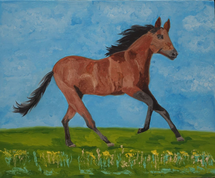 Malarstwo zatytułowany „Horse” autorstwa Елена Воинова, Oryginalna praca, Olej