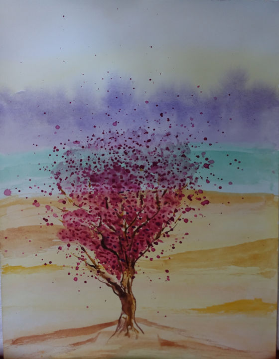 Painting titled "Tree" by Elena Voinova, Original Artwork, Watercolor