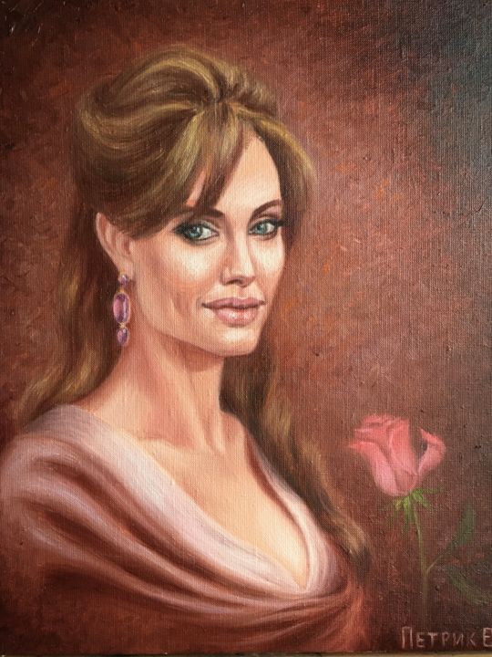 Картина под названием "Портрет Анжелины Дж…" - Elena Petryk, Подлинное произведение искусства, Масло