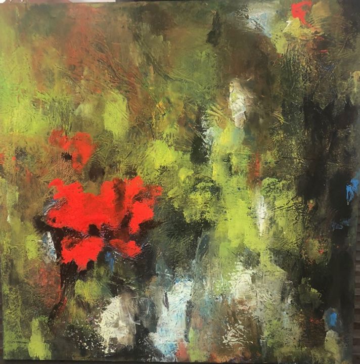 Painting titled "red music" by Elena Zouain, Original Artwork, Oil