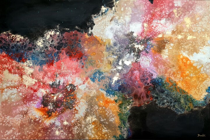 Картина под названием "Dark Flora" - Eleni Denart, Подлинное произведение искусства, Акрил Установлен на Деревянная рама для…