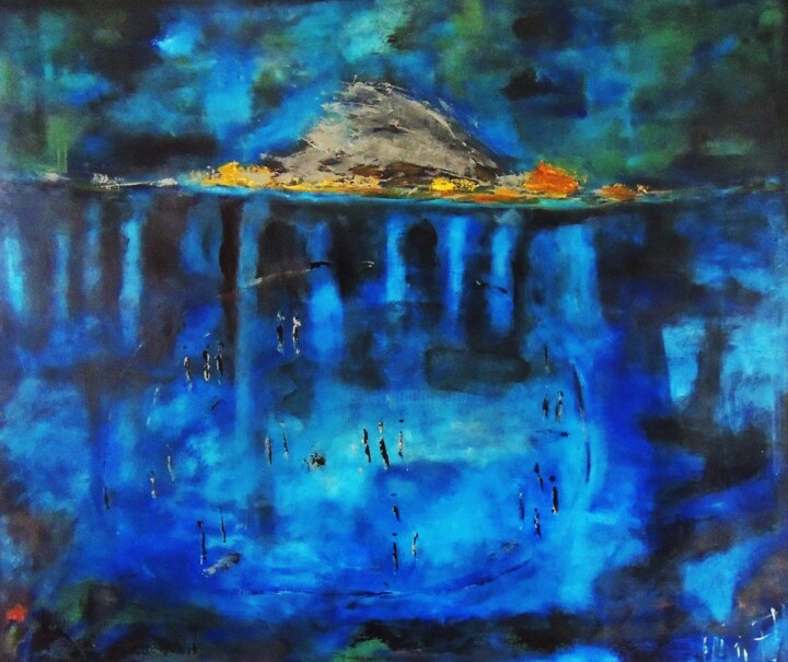 Painting titled "VOLCANO CONCERT" by Eleni Pappa Tsantilis, Original Artwork, Acrylic Mounted on Wood Stretcher frame