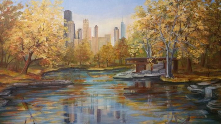 Painting titled "Vibrant Autumn" by Elenne David, Original Artwork, Oil