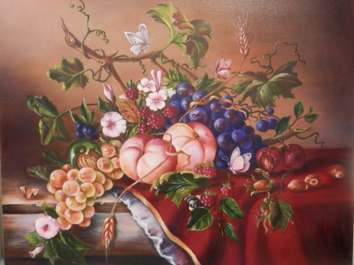 Картина под названием "juicy fruits" - Elen Iurchevskaia, Подлинное произведение искусства, Масло