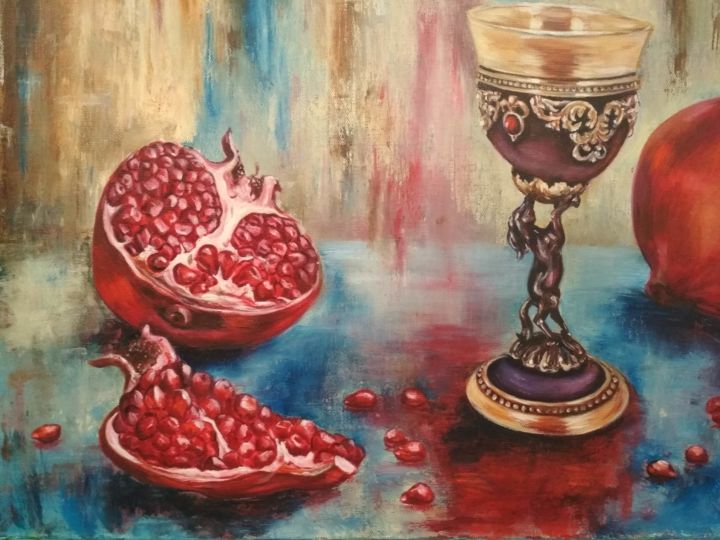 Картина под названием "Bright pomegranate" - Elen Iurchevskaia, Подлинное произведение искусства, Масло