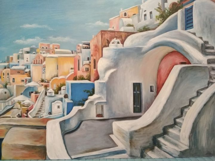Картина под названием "Santorini" - Elen Iurchevskaia, Подлинное произведение искусства, Масло