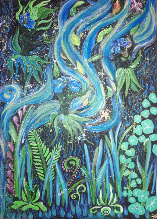 Painting titled "Night Magick" by Eleonora Black, Original Artwork, Acrylic