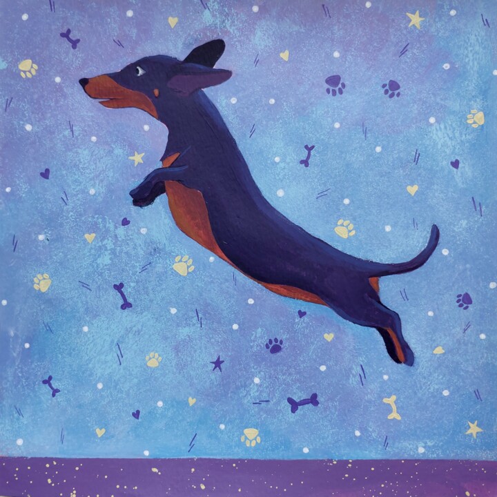 Картина под названием "dachshund" - Eleonora Rom, Подлинное произведение искусства, Акрил