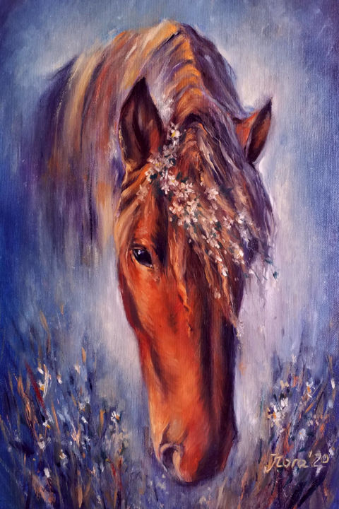 绘画 标题为“Red Horse portrait…” 由Eleonora Taranova, 原创艺术品, 油