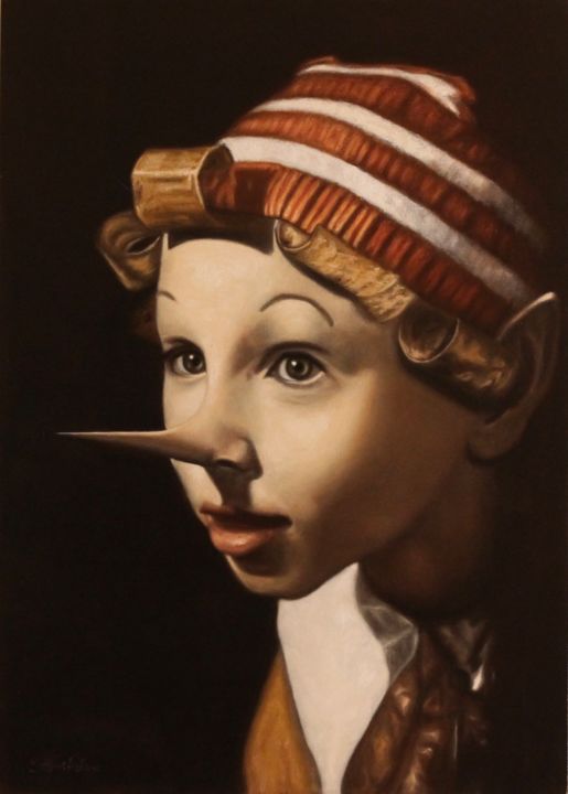 Pittura intitolato "Pinocchio.jpg" da Eleonora Gushchina, Opera d'arte originale, Olio