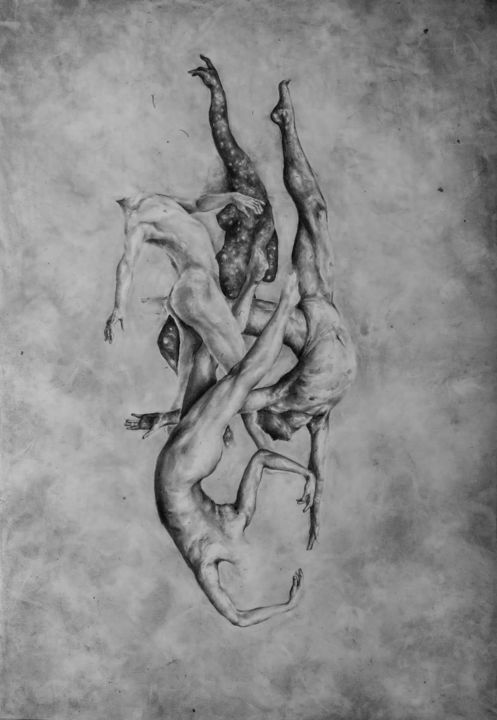 Dessin intitulée "La Valse des Astres" par Eleonore Giraud, Œuvre d'art originale, Fusain
