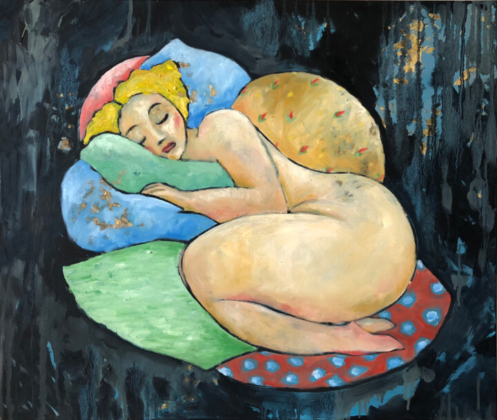 Peinture intitulée "L' endormie" par Eléonore Lepièce-Gabet, Œuvre d'art originale, Huile