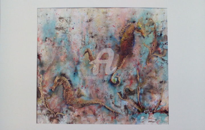 Pittura intitolato "hypocampes-aquarell…" da Elisabeth Le Prunenec, Opera d'arte originale, Acquarello