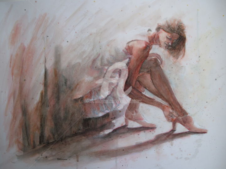 Painting titled "Sortie  © Adagp, Pa…" by Elisabeth Le Prunenec, Original Artwork, Watercolor
