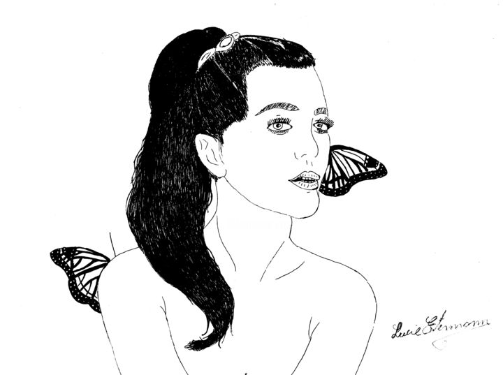 Drawing titled "la femme et les mon…" by Lucie Estermann, Original Artwork, Ink