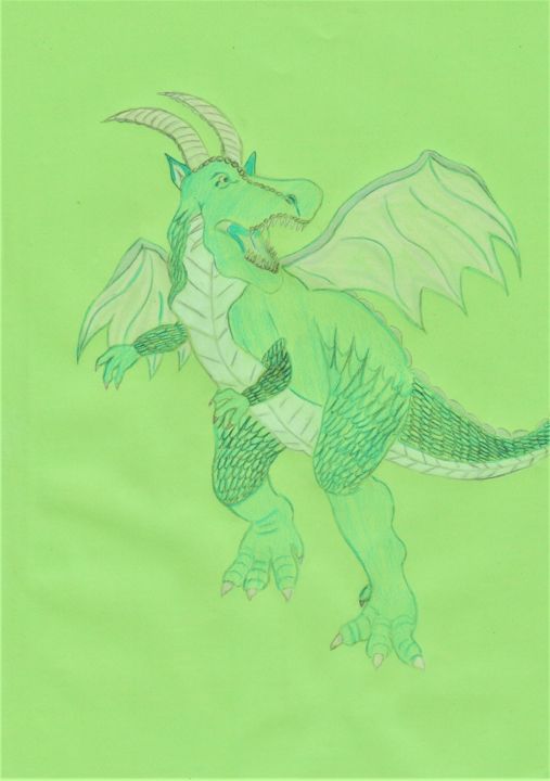 Dessin intitulée "Dragon vert" par Lucie Estermann, Œuvre d'art originale, Crayon