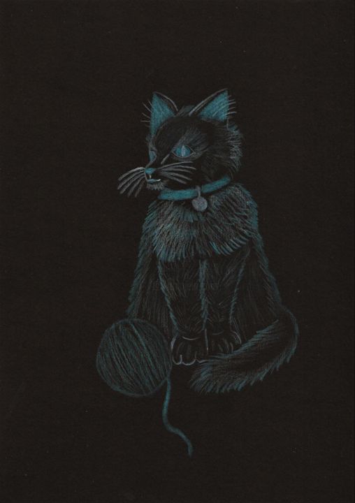 Drawing titled "Chat aux crayons" by Lucie Estermann, Original Artwork, Pencil