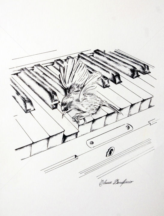 Desenho intitulada "O passarinho e o pi…" por Eleusa Bonifácio, Obras de arte originais, Outro
