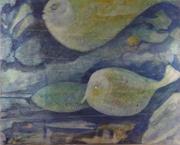 Painting titled "Les poissons ne con…" by Elfi, Original Artwork