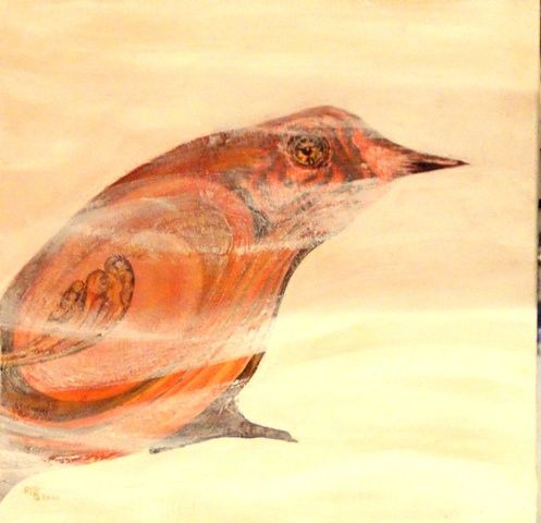 Peinture intitulée "Pingouin rose" par Elfi, Œuvre d'art originale