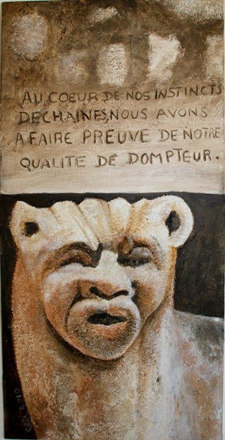 Painting titled "Le lion" by Elfi, Original Artwork, Oil