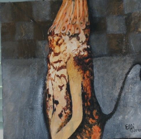 Painting titled "Le lion des écorces" by Elfi, Original Artwork, Oil