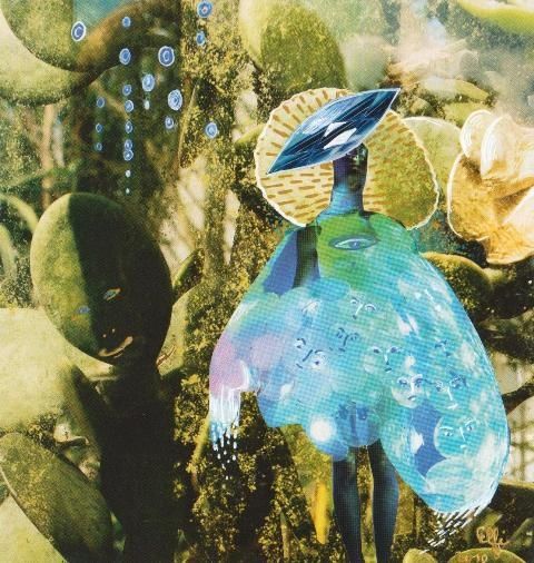 Colagens intitulada "Présences turquoise" por Elfi, Obras de arte originais