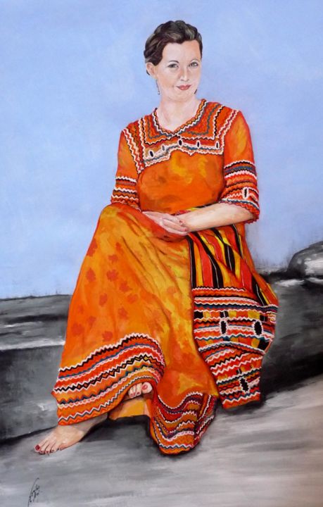 Painting titled "Femme Kabyle ." by Chafika Feghir, Original Artwork, Acrylic