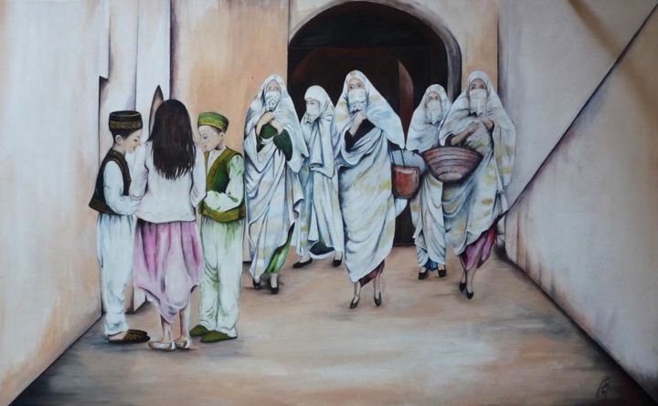 Pintura intitulada "Blanches colombes ." por Chafika Feghir, Obras de arte originais, Acrílico