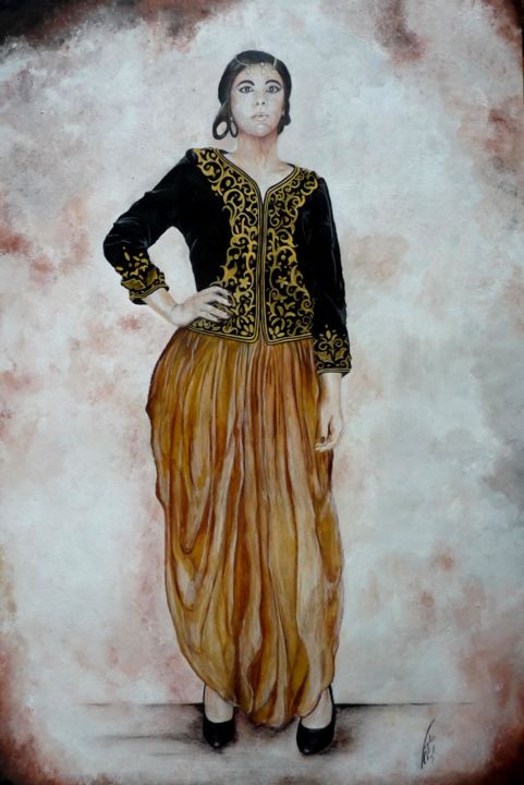 Peinture intitulée "Tenue algéroise" par Chafika Feghir, Œuvre d'art originale, Acrylique Monté sur Verre