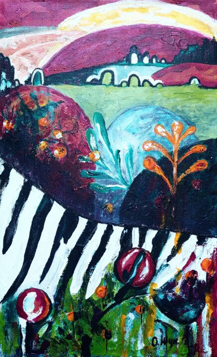 Malerei mit dem Titel "Zebra Seeing Off Th…" von Elga Zefirova, Original-Kunstwerk, Acryl