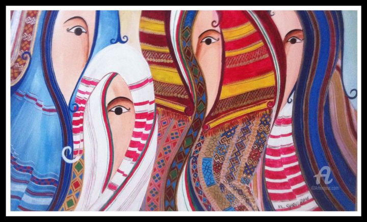 Peinture intitulée "Rencontre des femmes" par Lotfi El Ghoul, Œuvre d'art originale, Acrylique