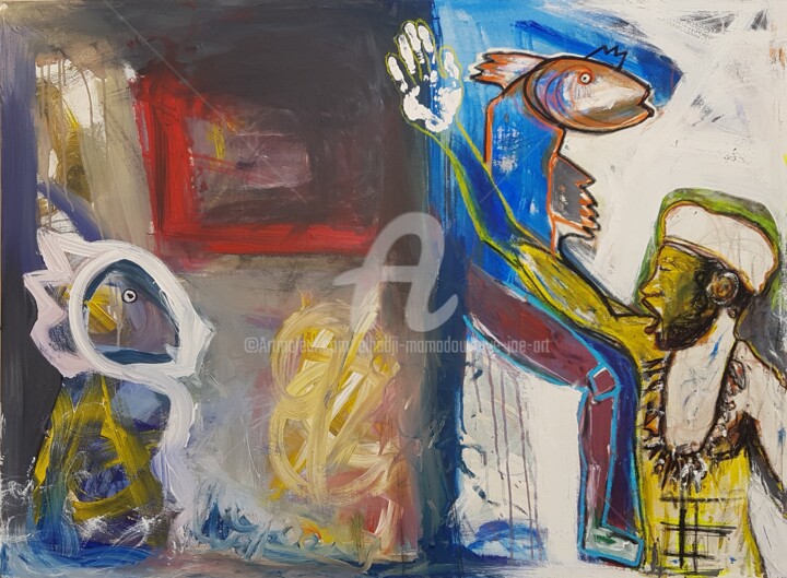 Pittura intitolato "one foot in sea and…" da Elhadji Mamadou Faye (Joe'Art), Opera d'arte originale, Acrilico