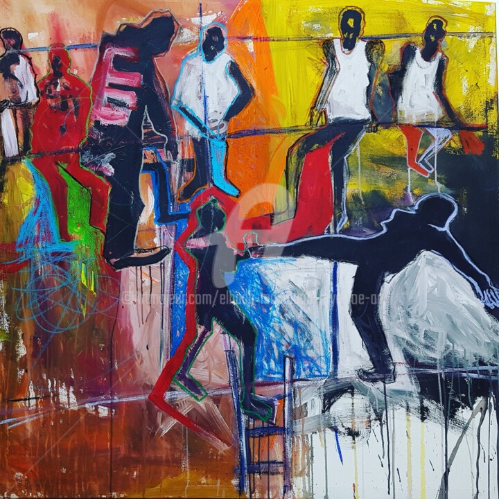 Pintura intitulada "The struggle of mig…" por Elhadji Mamadou Faye (Joe'Art), Obras de arte originais, Acrílico