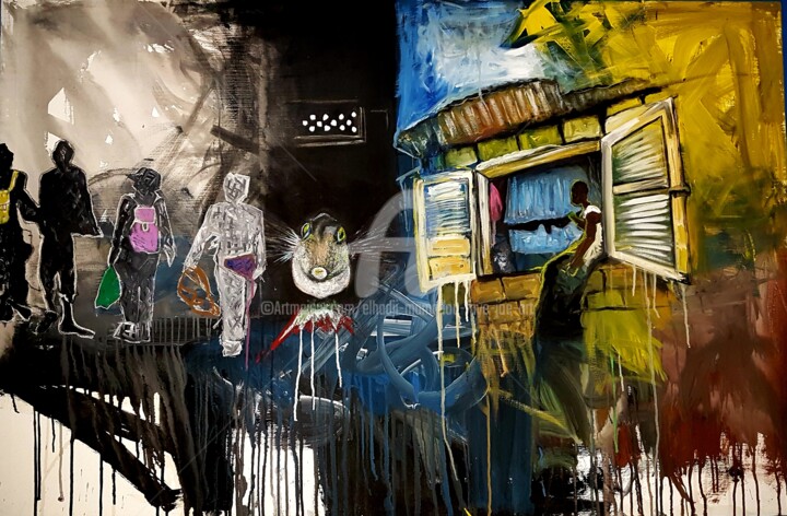 Картина под названием ""Le regret "" - Elhadji Mamadou Faye (Joe'Art), Подлинное произведение искусства, Акрил