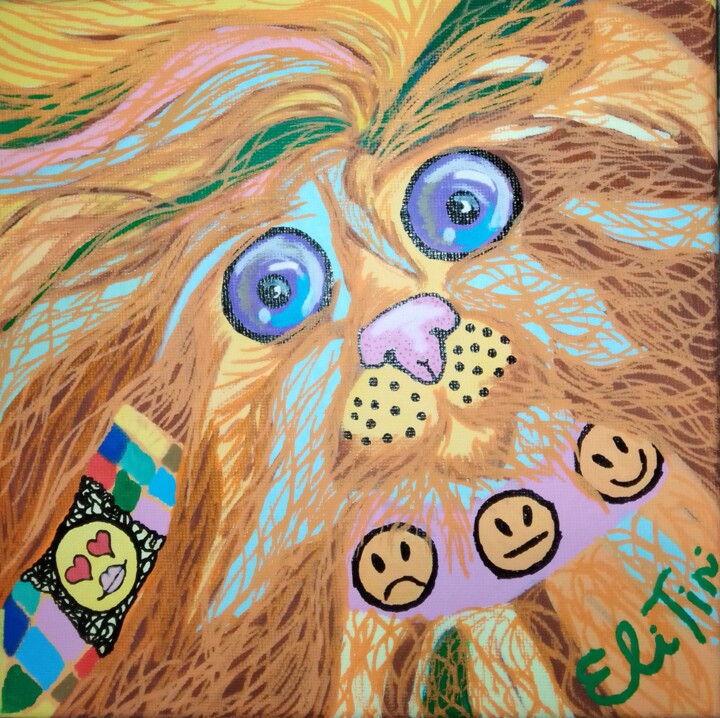 Painting titled "Super Cute Dog" by Eli Tin Art, Original Artwork, Acrylic