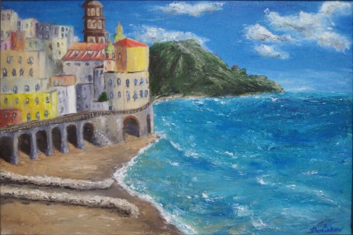 Картина под названием "Amalfi Coast" - Elia Perkins, Подлинное произведение искусства, Масло Установлен на Деревянная рама д…