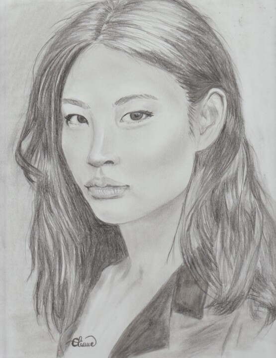 Dibujo titulada "Femme asiatique 3" por Eliane Debard Arnould, Obra de arte original, Lápiz
