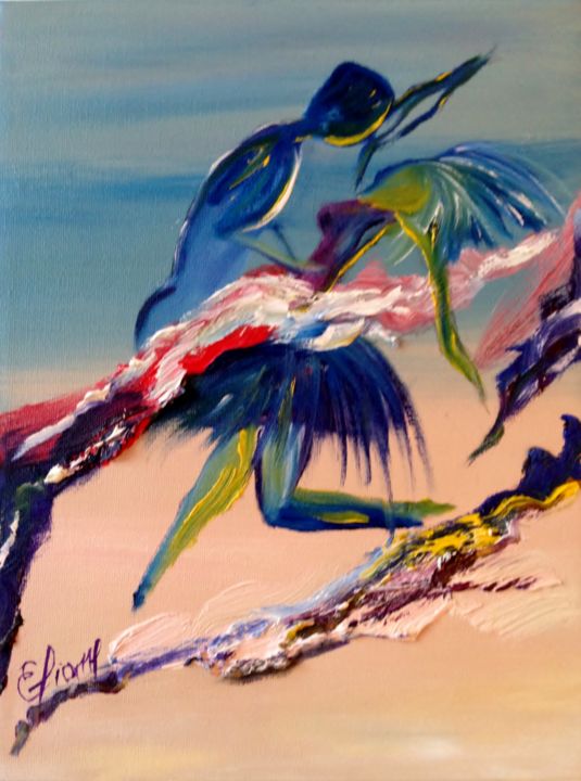 Painting titled "Dancing on the Beach" by Eliane Ellie, Original Artwork, Oil