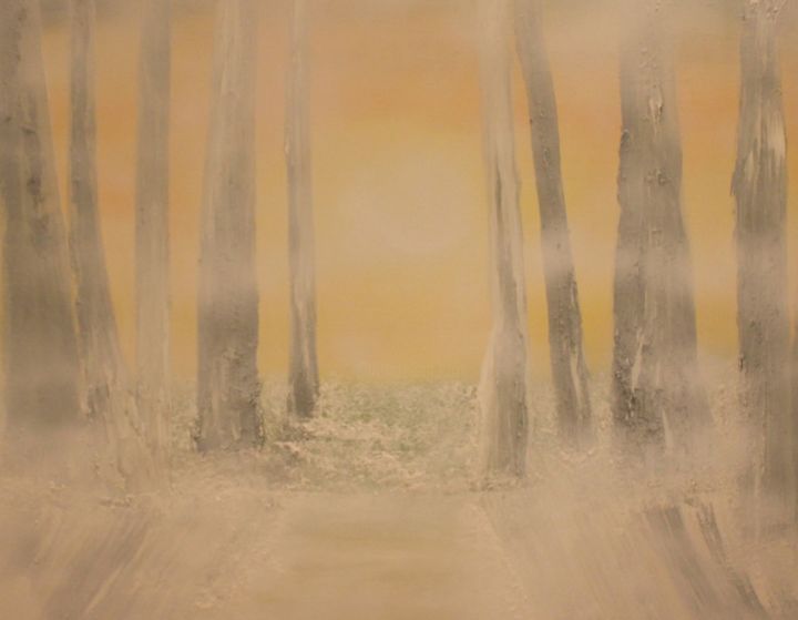 Ζωγραφική με τίτλο "Sunset Snow Forest" από Eliane Ellie, Αυθεντικά έργα τέχνης, Λάδι