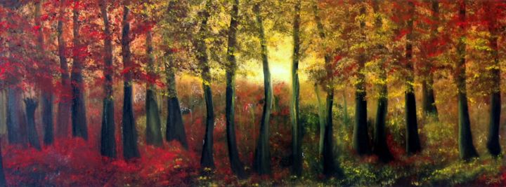 Pintura titulada "Sunset  Forest in O…" por Eliane Ellie, Obra de arte original, Oleo