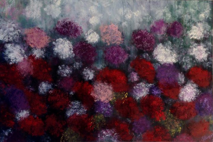 Painting titled "Flowers from my Gar…" by Eliane Ellie, Original Artwork, Oil