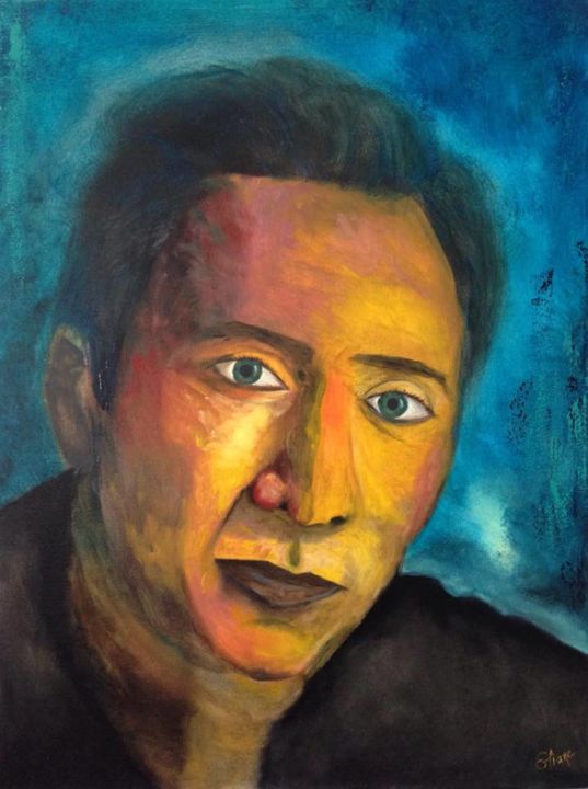 Painting titled "Nicolas Cage - Fine…" by Eliane Ellie, Original Artwork, Oil