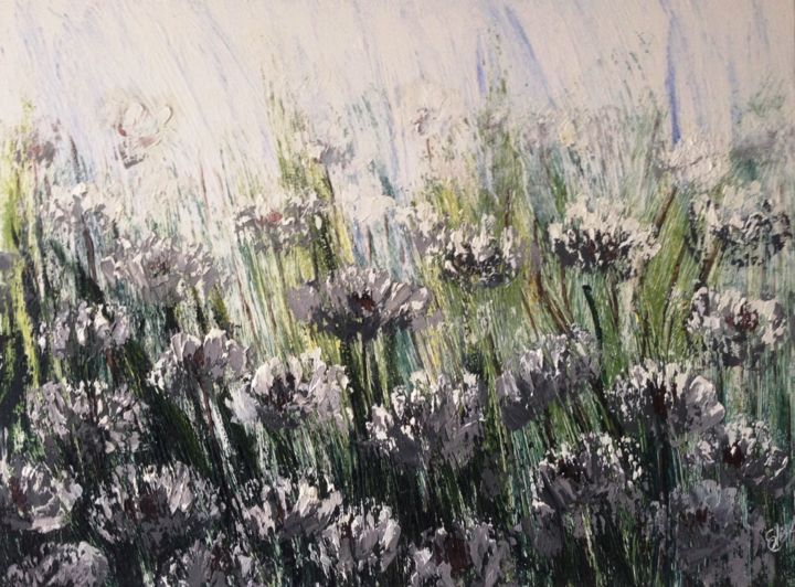 Painting titled "White Flowers in Th…" by Eliane Ellie, Original Artwork, Oil