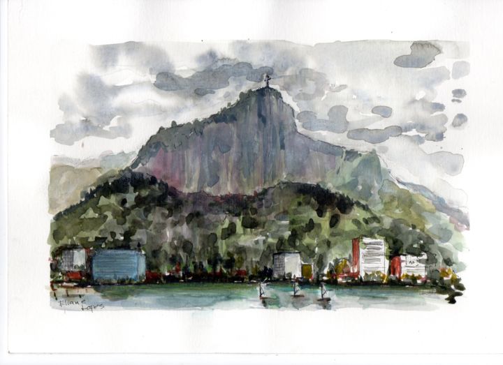 Pintura intitulada "Lagoa Rodrigo de Fr…" por Eliane Lopes, Obras de arte originais, Aquarela