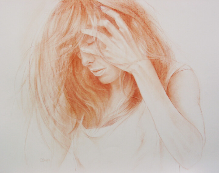 Tekening getiteld "Coup de vent   50x60" door Eliane Marque, Origineel Kunstwerk, Anders