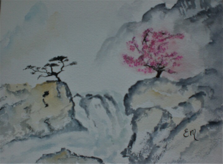 Pittura intitolato "CASCADE EN CHINE -…" da Eliane Morvan (CREADELI  "les petits bonheurs d'Eli"), Opera d'arte originale, A…
