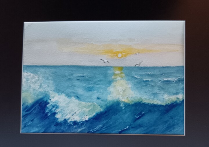Peinture intitulée "Soleil couchant  aq…" par Eliane Morvan (CREADELI  "les petits bonheurs d'Eli"), Œuvre d'art originale,…