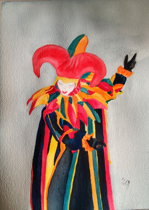 Painting titled "CARNAVAL  Aquarelle…" by Eliane Morvan (CREADELI  "les petits bonheurs d'Eli"), Original Artwork, Watercolor